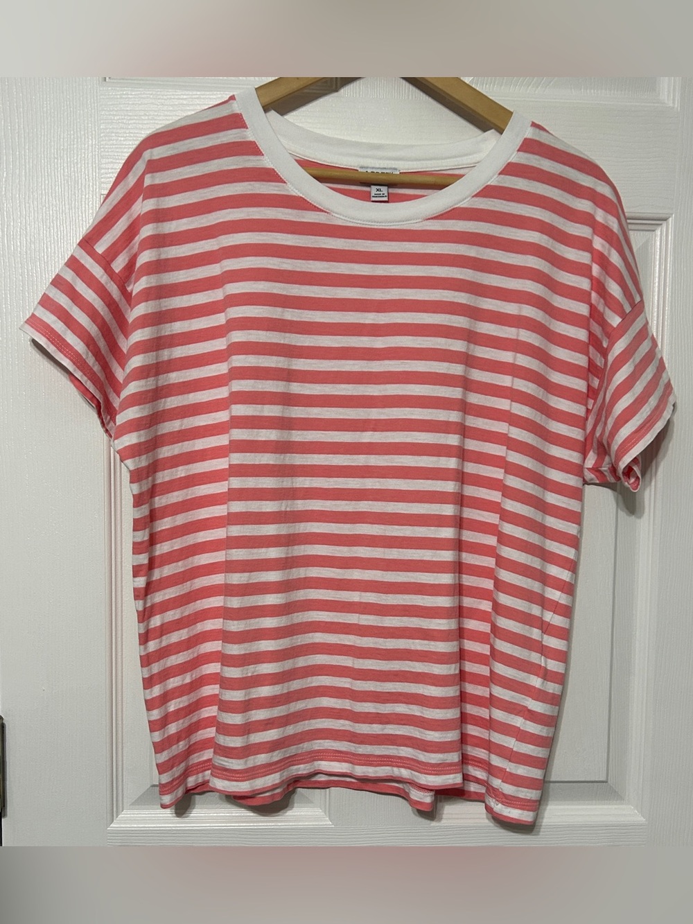 J.Crew Women’s Pink & White Stripe Tee Top 100% Cotton Size XL